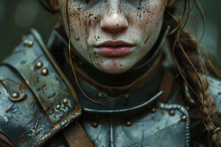 Close-up portrait of a woman with freckles and a pierced noseの素材