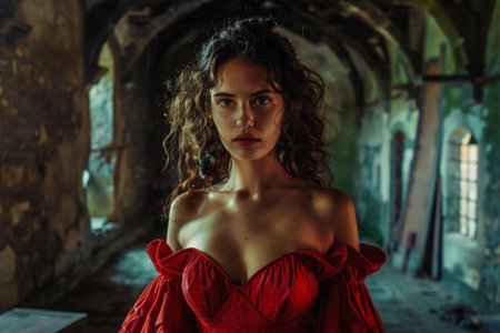 Mysterious woman in red dressの素材