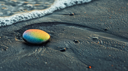 Colorful stone on wet beachの素材