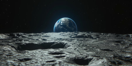Earth rising over the lunar surfaceの素材