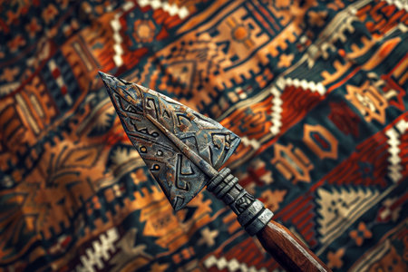 Ornate arrow head on patterned backgroundの素材