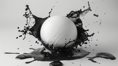 Splashing white sphere in black liquidの素材