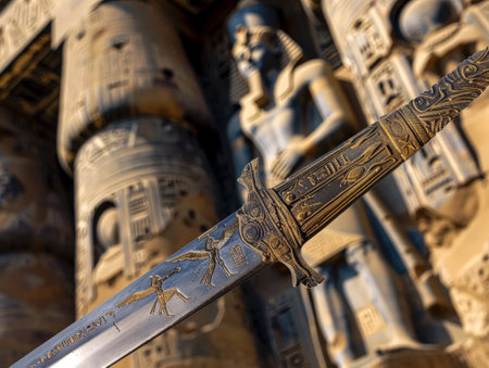 ancient egyptian sword with hieroglyphic carvingsの素材