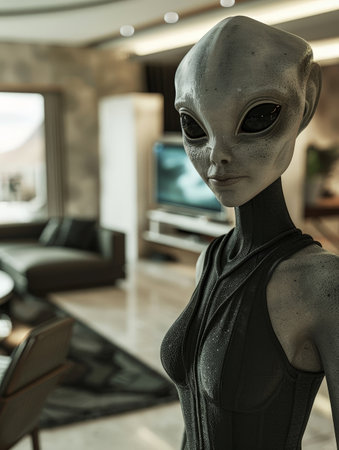 Alien figure in a futuristic settingの素材