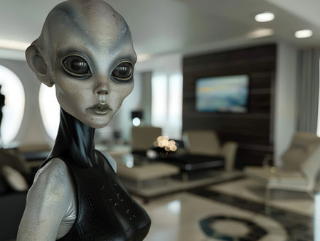 Alien figure in modern living roomの素材