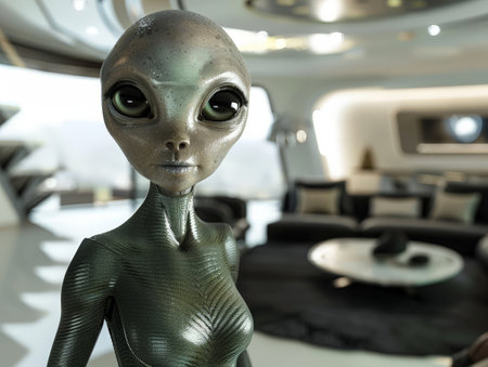 Alien figure in futuristic interiorの素材