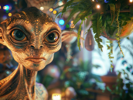 Alien creature in a tropical jungle environmentの素材