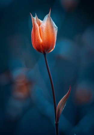 Vibrant tulip blossom against dark backgroundの素材