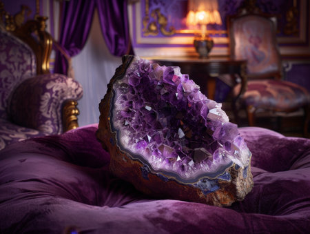 Amethyst crystal cluster on purple velvetの素材
