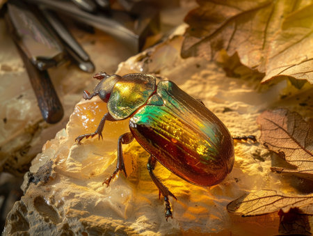 Colorful beetle on leafの素材