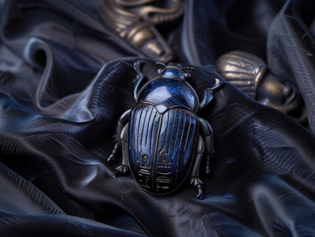 Detailed macro shot of a dark metallic beetle insectの素材