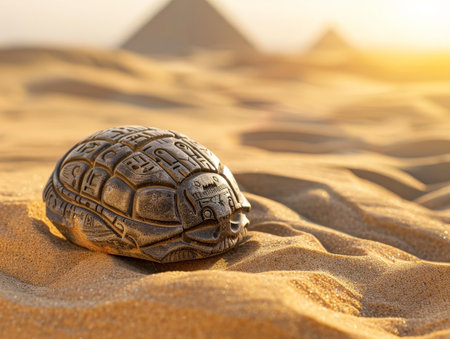 Hieroglyphic turtle shell in the desertの素材
