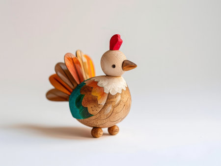 Colorful wooden toy chicken figurineの素材