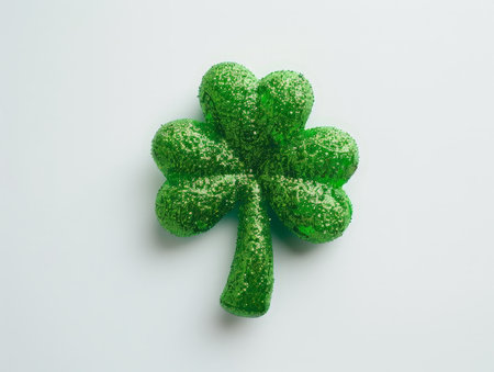 glittering green shamrock on plain backgroundの素材