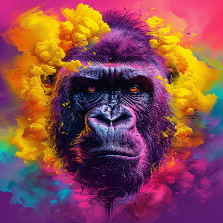 Vibrant artistic portrait of a gorillaの素材