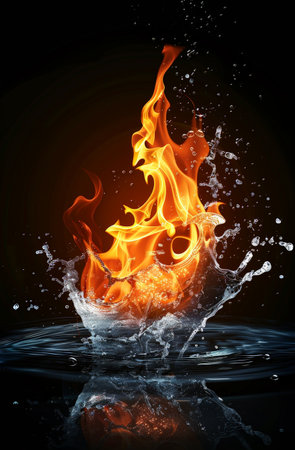 Fiery splash of water and flamesの素材