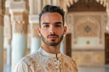 portrait of a stylish young man in traditional clothingの素材