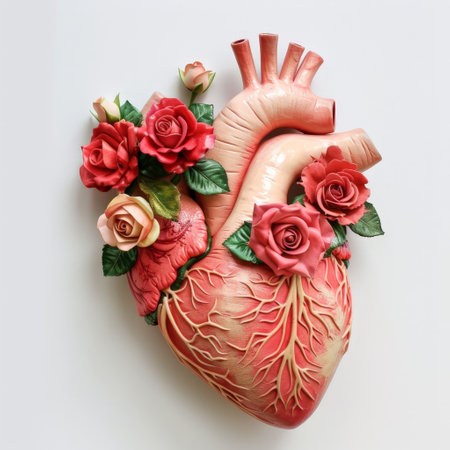 anatomical heart with red rosesの素材