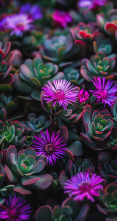Vibrant purple flowers in a lush green gardenの素材