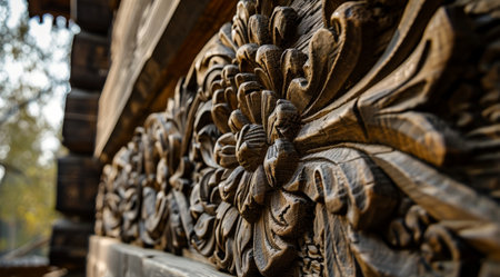 Intricate wooden carving with ornate detailsの素材
