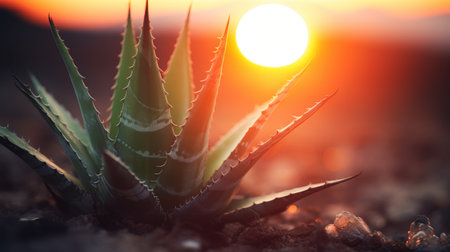 Vibrant sunset over desert cactus landscapeの素材