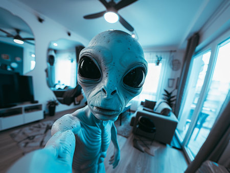 Alien being in futuristic roomの素材