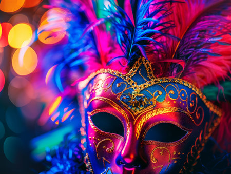 Vibrant carnival mask with feathersの素材