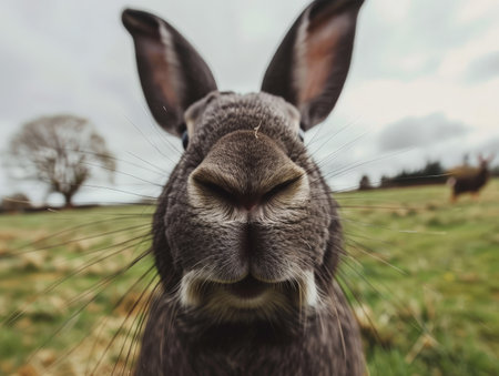 Closeup of a curious rabbit in a fieldの素材