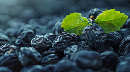 Wet dark rocks with green leavesの素材