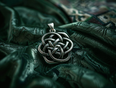 Intricate Celtic Knot Pendant on Emerald Fabricの素材