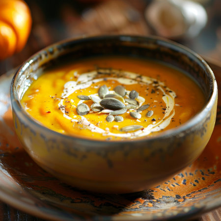 Hearty pumpkin soup with seedsの素材