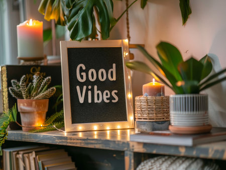 Cozy home decor with good vibes messageの素材