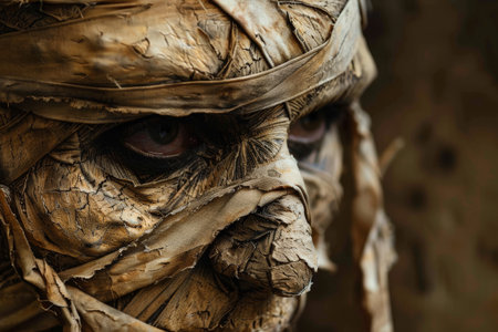 Mysterious warrior's face in camouflageの素材