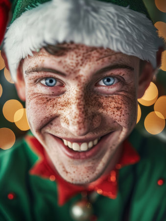 smiling elf with freckles and blue eyesの素材