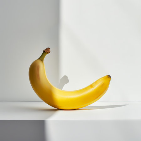 Ripe yellow banana on minimalist backgroundの素材