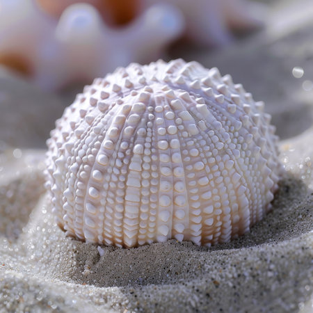 Intricate seashell texture on sandy beachの素材