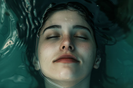 Peaceful young woman relaxing with eyes closedの素材