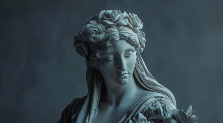 Elegant statue of a woman with flowersの素材