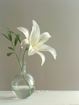 Elegant white lily flower in glass vaseの素材