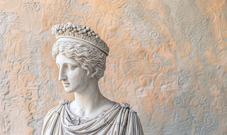 ancient greek statue with ornate crownの素材