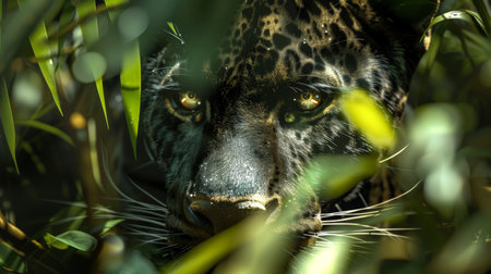 Close-up of a leopard's face in the jungleの素材