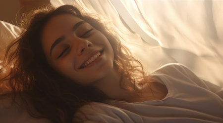 Smiling woman with flowing hairの素材