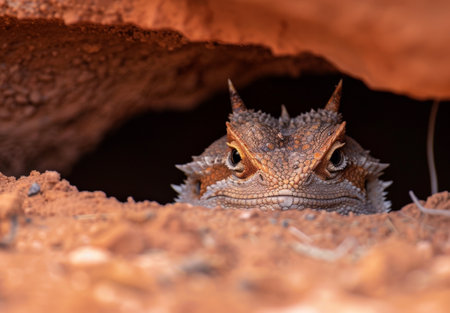 Close-up of a horned lizard in the desertの素材