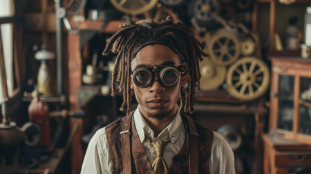 Steampunk man with dreadlocks and gogglesの素材