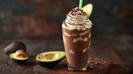 Delicious chocolate milkshake with whipped cream and chocolate shavingsの素材