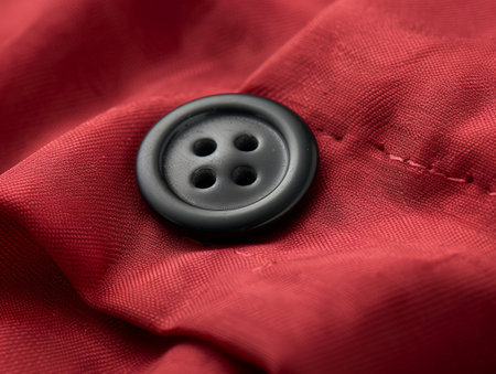 black button on red textileの素材