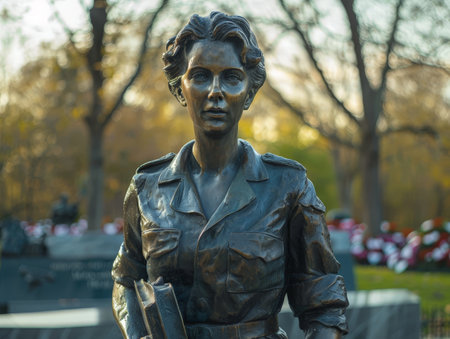 bronze statue of a woman in military uniformの素材