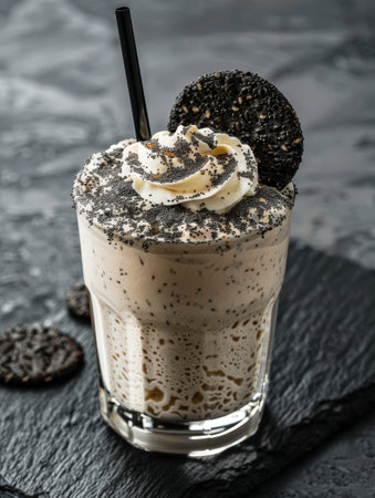 Decadent chocolate cookie milkshake with whipped creamの素材