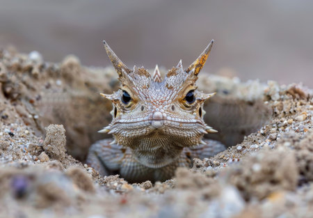 Closeup of a spiny lizard in the sandの素材