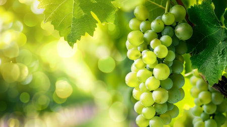 Lush green grape vineyard with ripe juicy grapesの素材